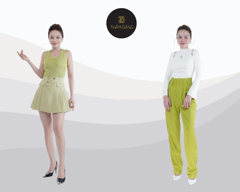 trang phục màu xanh cốm thanh lịch