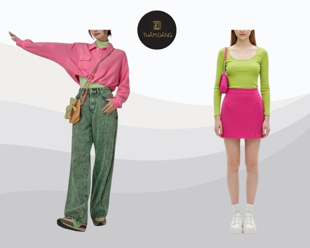 màu xanh cốm phối với hồng pastel