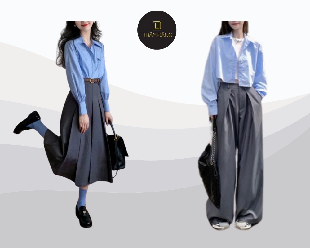 Phối màu hoàn hảo giữa xanh dương và xám, mang đến vẻ ngoài chuyên nghiệp, thời thượng cho những dịp quan trọng
