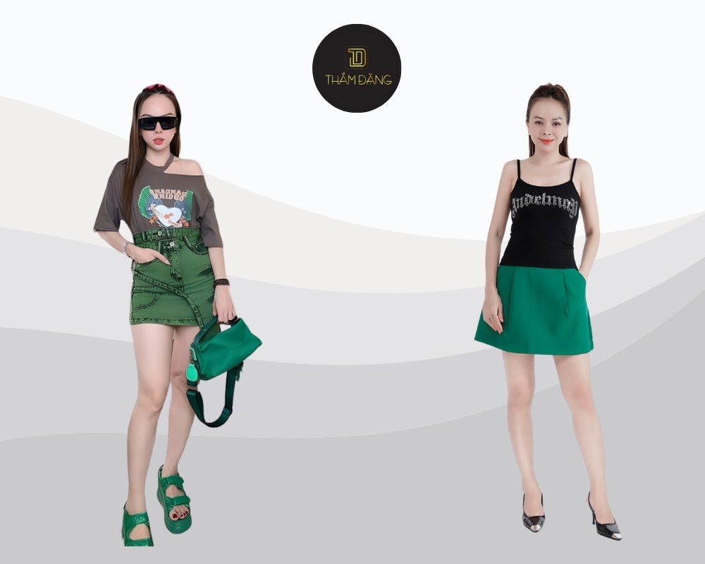 phối đồ màu xanh lá hợp lý giúp tạo nên outfit hài hòa