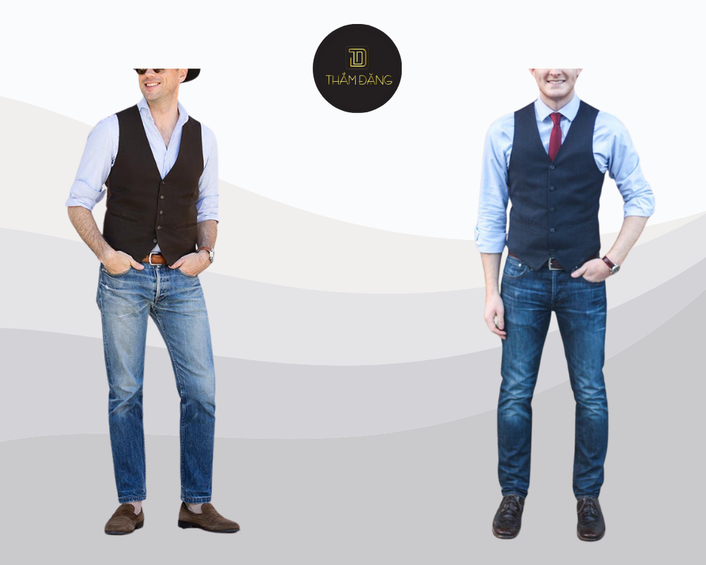 Mix đồ đi đám cưới với quần jean và áo gile