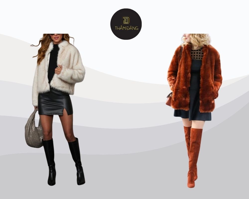 áo khoác lông phối boots cao cổ sang trọng