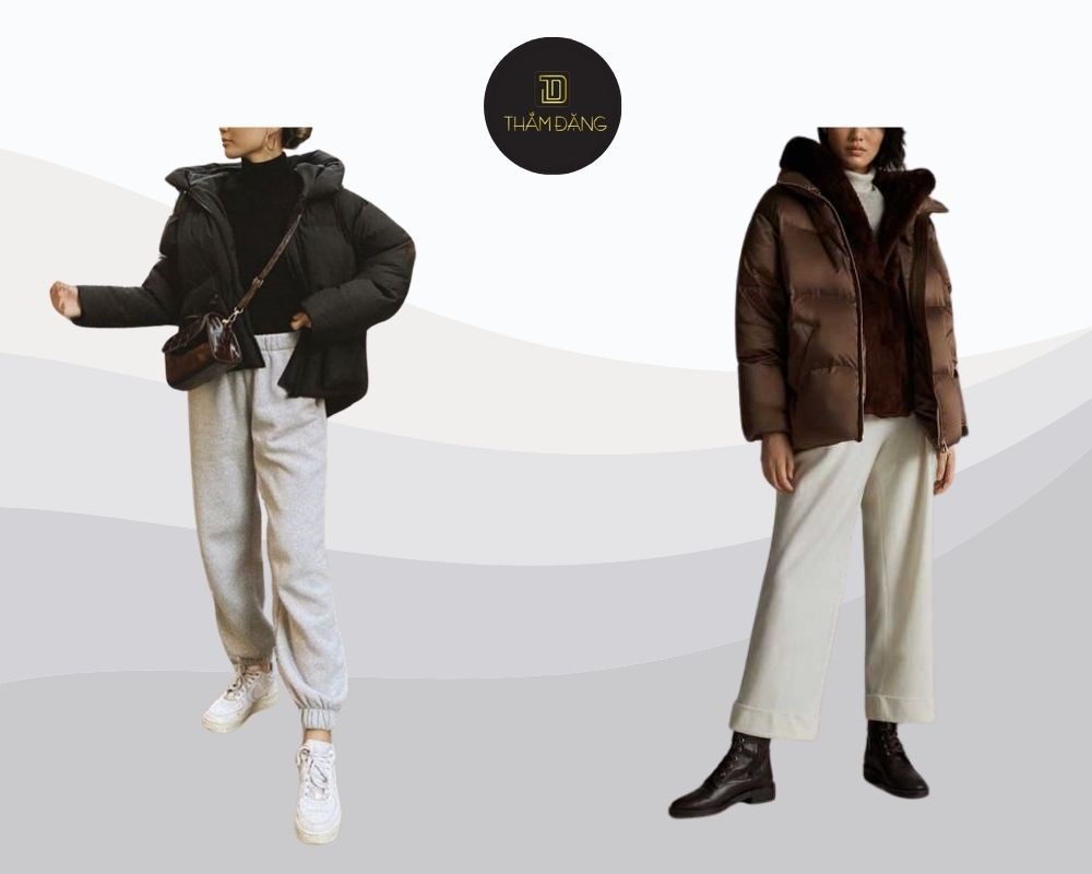 áo khoác phao ấm áp phối quần dài sneaker