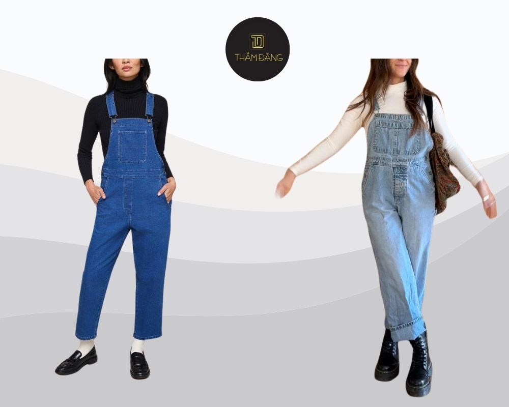 áo len cổ lọ phối quần yếm bò mang lại sự trẻ trung, năng động
