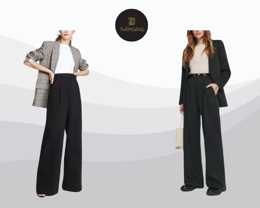 blazer phối áo len mỏng và quần tây tạo sự thanh lịch, ấm áp