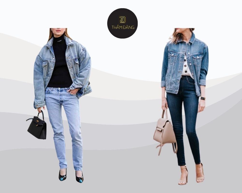 áo khoác denim phối len và quần skinny tạo sự cá tính 