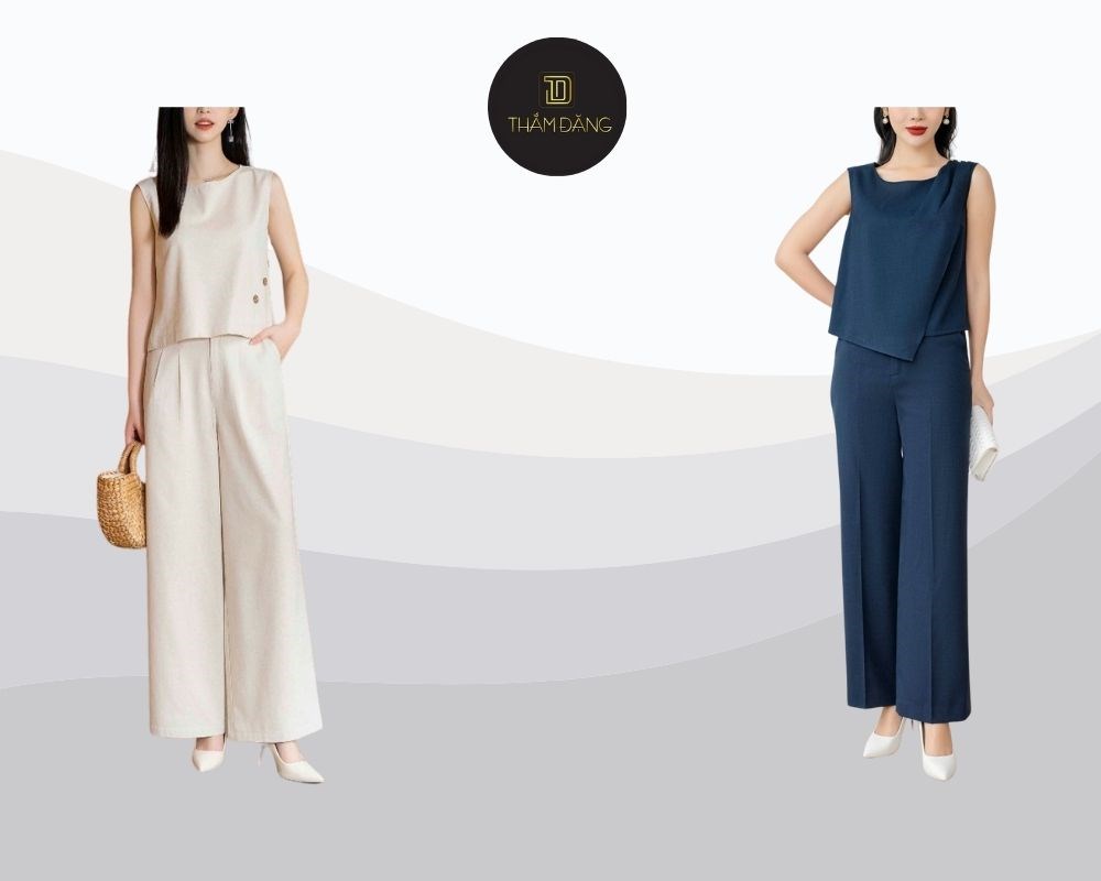 Những mẫu đồ bộ quần ống suông chất vải mát