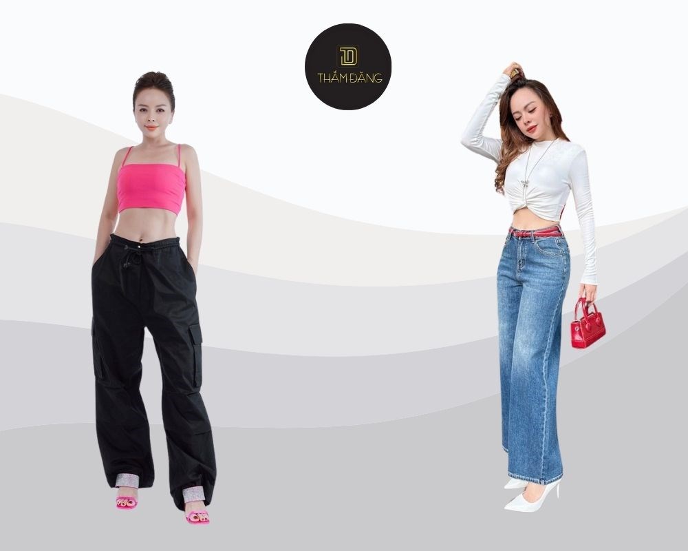 Phối áo croptop với quần ống rộng đẹp