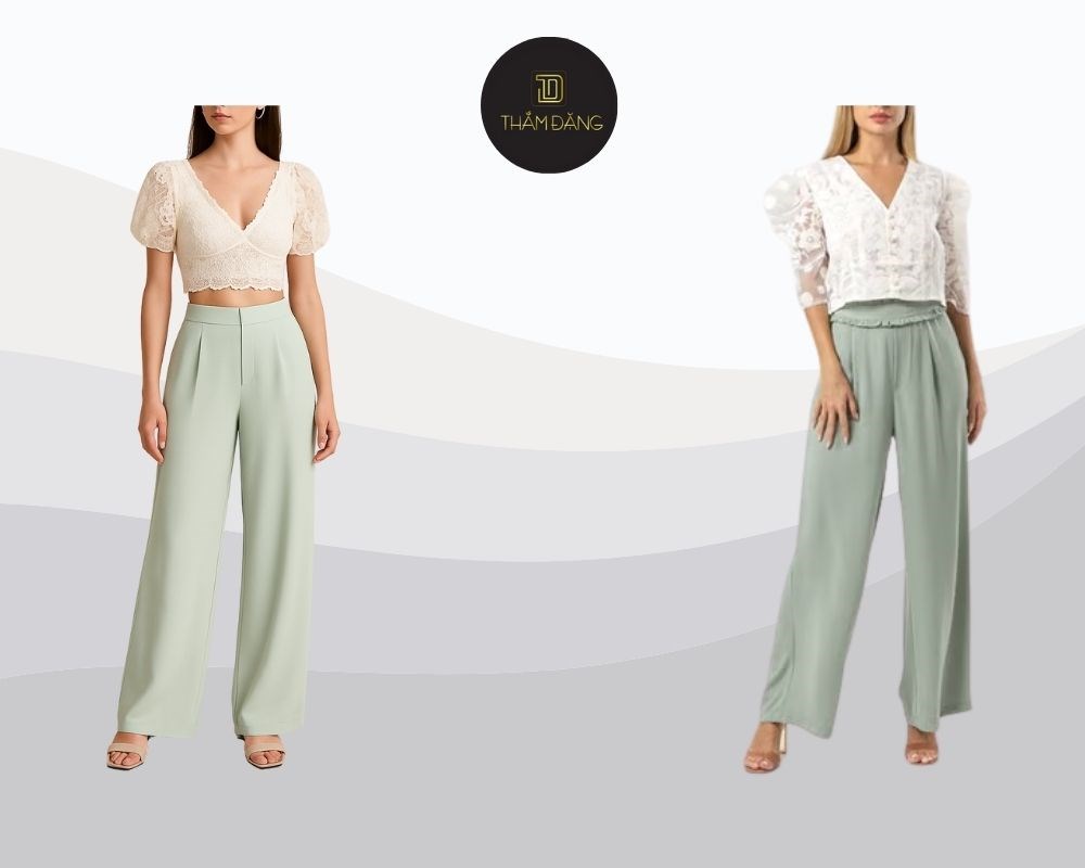 Phối áo croptop với quần ống rộng đơn giản