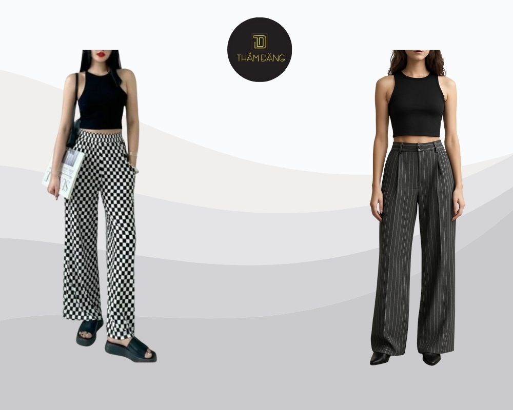 Phối áo croptop với quần ống rộng kẻ sọc