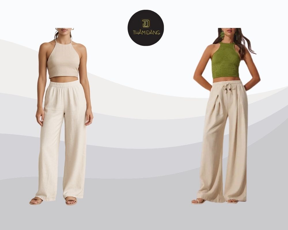 Phối áo croptop với quần ống rộng nữ tính