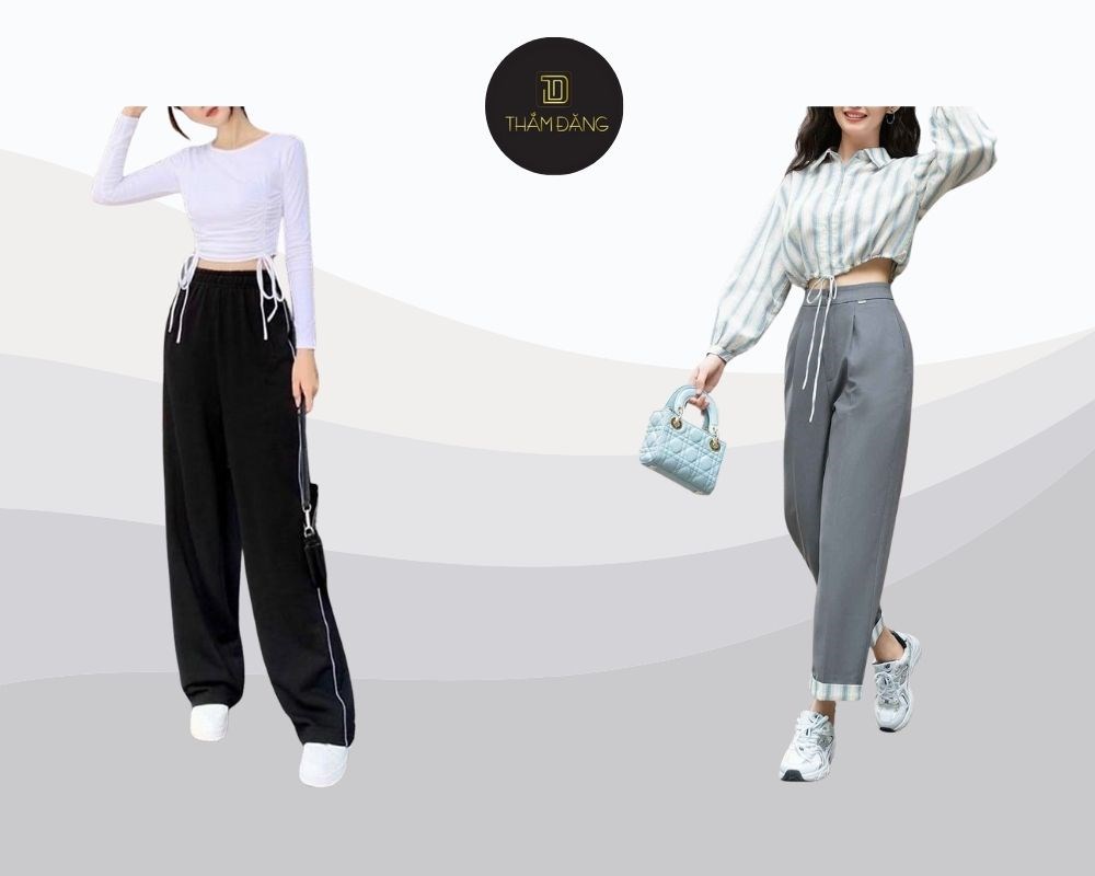 Phối áo croptop với quần ống rộng nổi bật