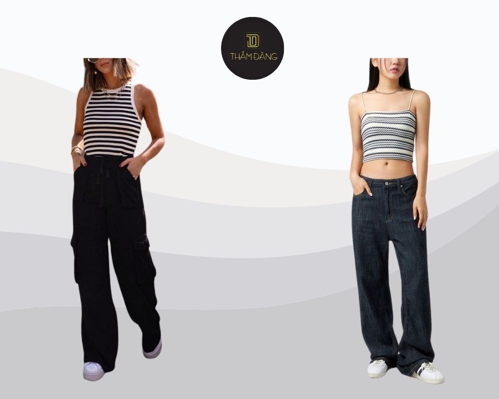 Phối áo croptop với quần ống rộng cá tính
