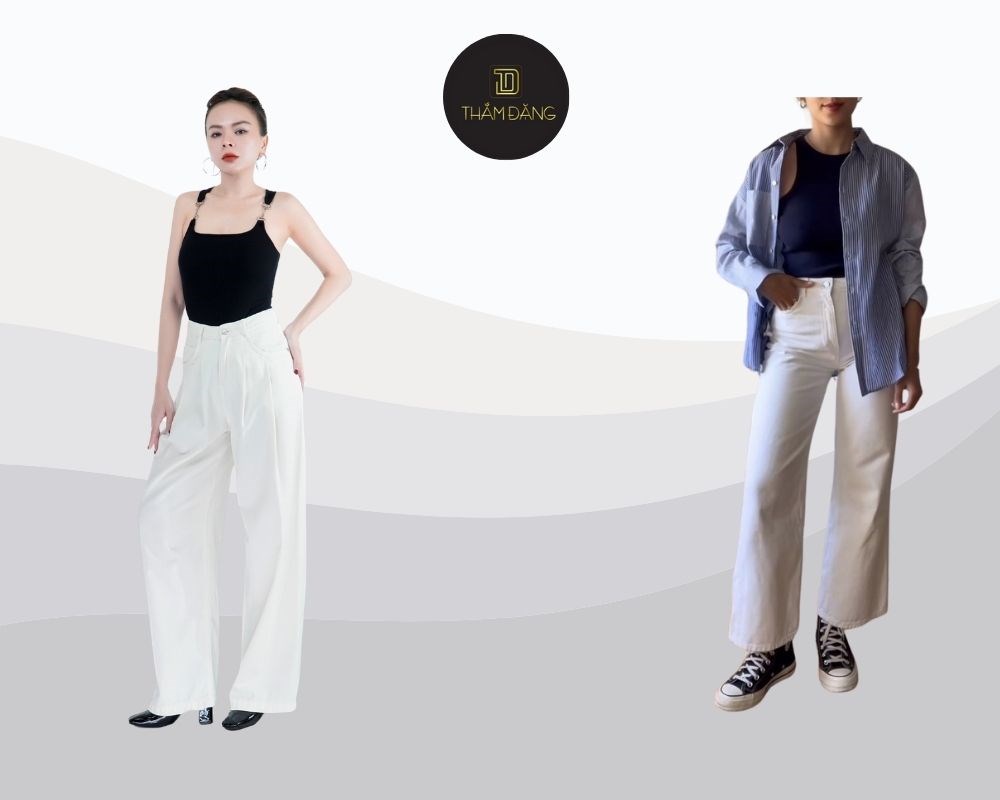 Phối áo croptop với quần ống rộng thanh lịch