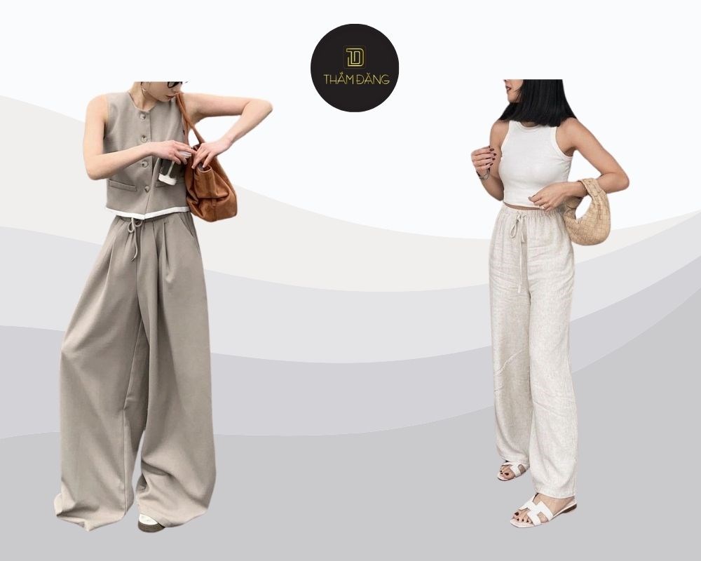 Phối áo croptop với quần ống rộng mùa hè