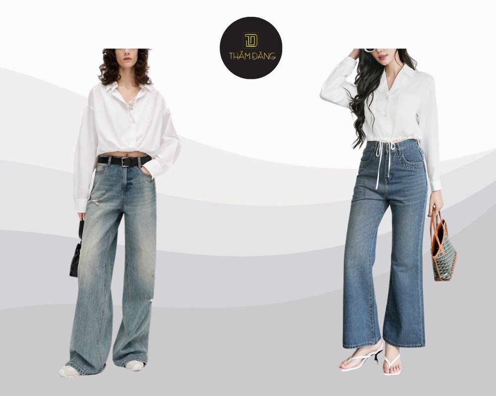 Set croptop jean ống rộng tạo style trẻ trung năng động cho ngày cuối tuần.