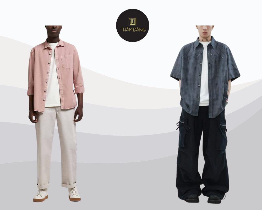 Layering cá tính cùng sơ mi khoác ngoài và quần ống rộng đầy linh hoạt và hiện đại.