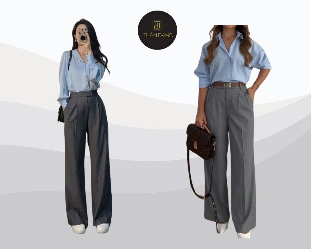 Cách mix áo sơ mi với quần ống rộng cho phong cách năng động và thoải mái
