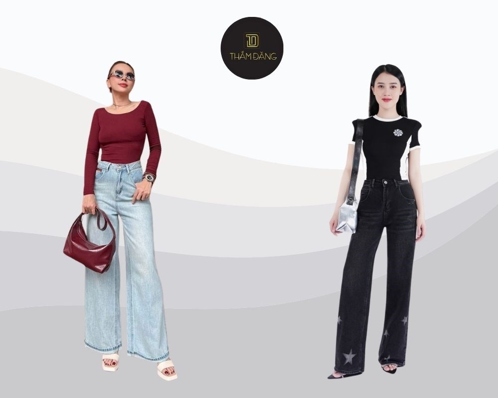 Quần jean ống suông là lựa chọn lý tưởng cho mọi dáng người, mang lại vẻ ngoài thanh lịch, hiện đại và giúp chân trông dài hơn.