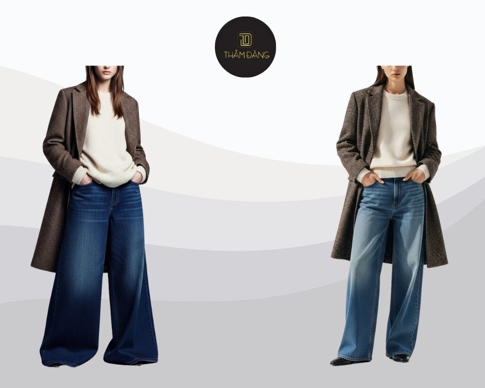 Phong cách layer ấm áp, thời thượng cho mùa đông lạnh giá, với quần jean ống rộng, sweater và áo khoác dạ