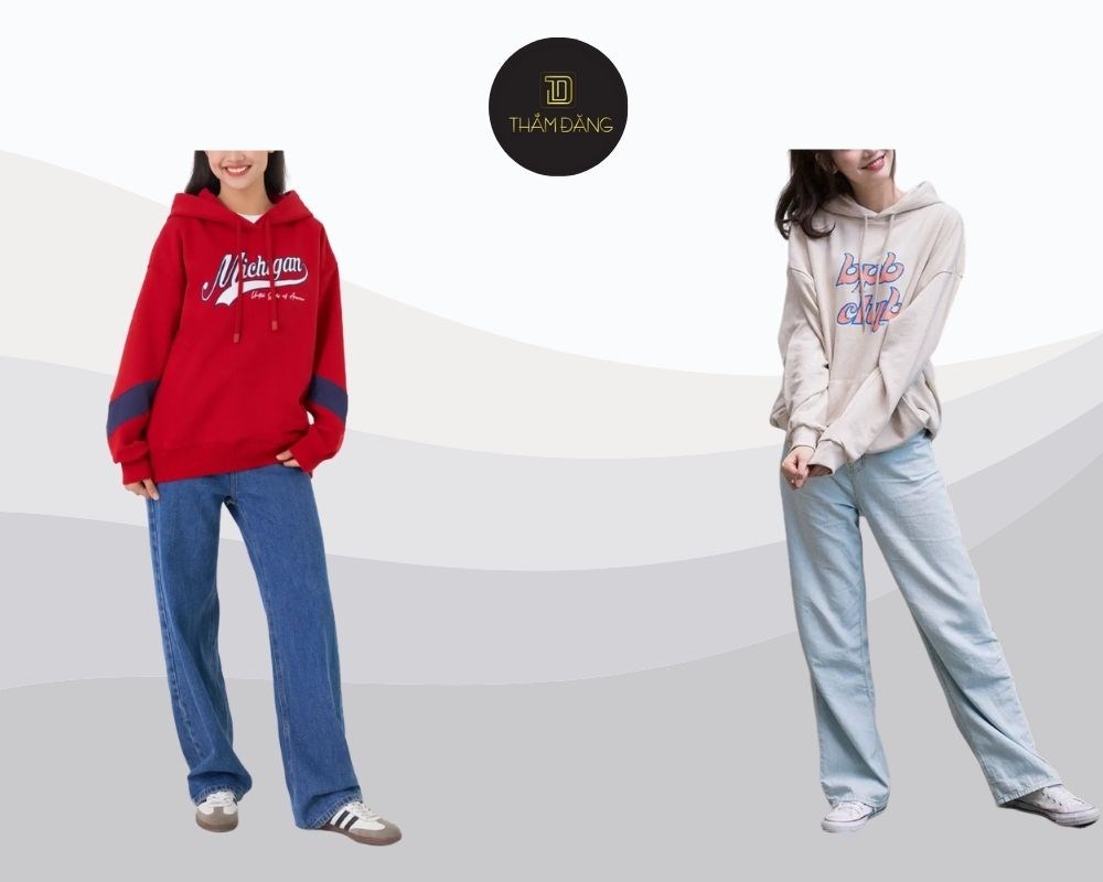 Quần bò ống rộng mặc với áo gì mùa đông? Kết hợp áo hoodie tạo phong cách streetwear
