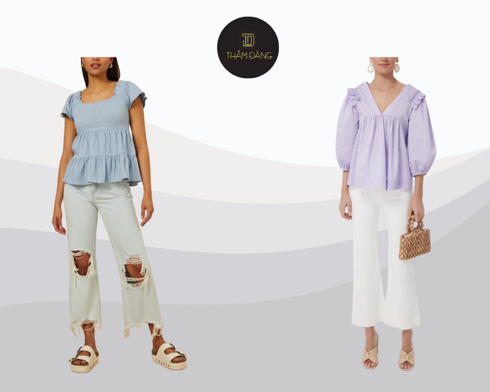 Phong cách boho nữ tính với quần ống loe và áo baby doll mềm mại.