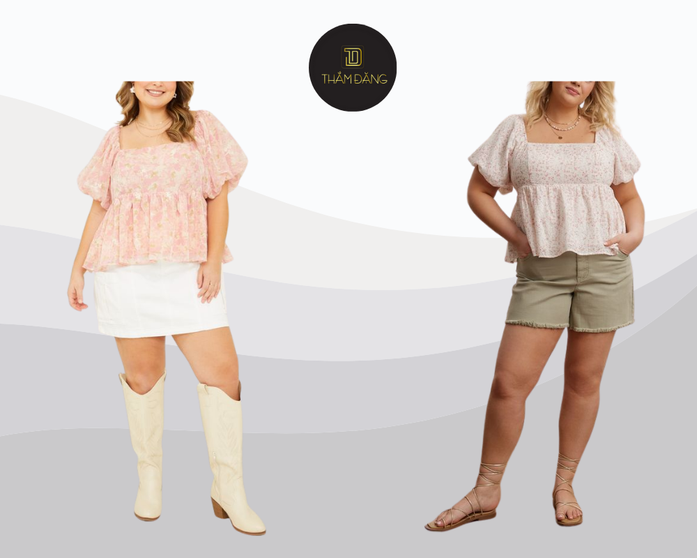 Áo baby doll màu tối giúp che khuyết điểm và tôn dáng mũm mĩm hiệu quả.