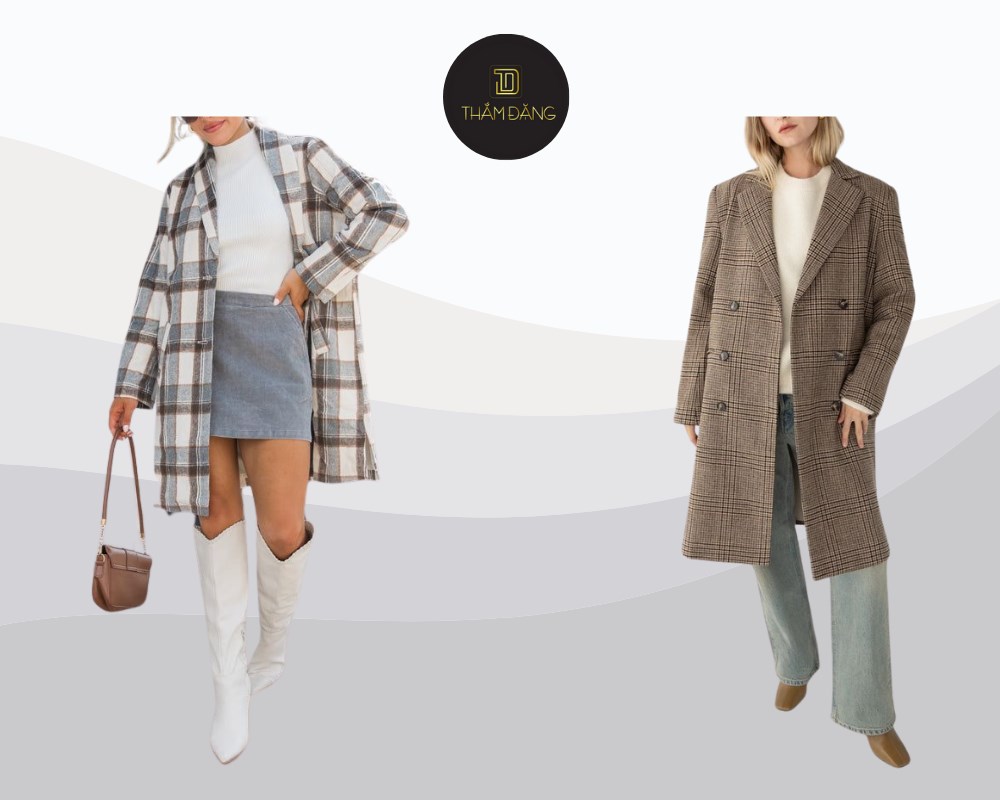 Outfit áo dạ kẻ caro cùng áo len nhẹ nhàng ấm áp tinh tế mỗi ngày.