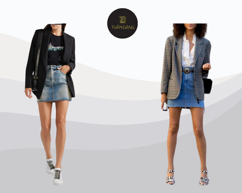 Áo dạ ngắn phối váy jeans năng động trẻ trung cho ngày se lạnh.