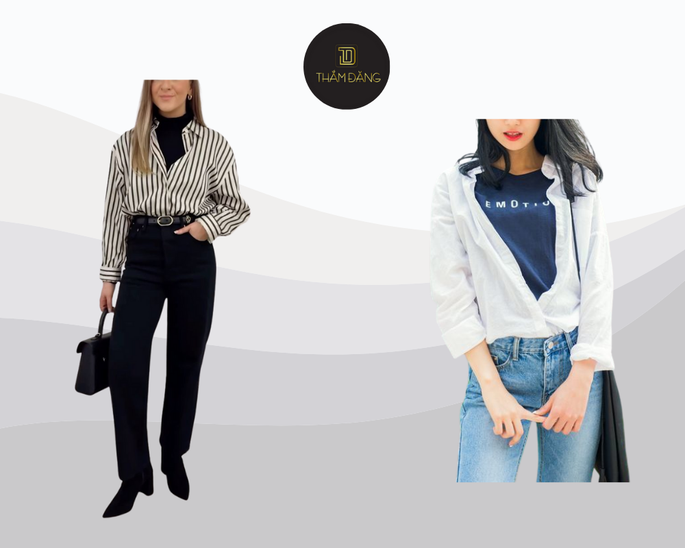 Áo sơ mi và áo thun sơ vin tạo phong cách layer thanh lịch chỉn chu.
