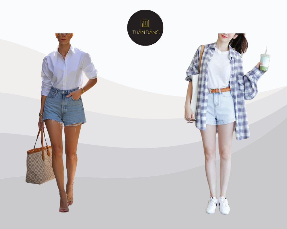 Sơ mi phối short jeans cạp cao tạo vẻ trẻ trung thoải mái và tôn dáng mùa hè.