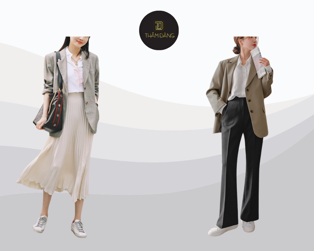 Sơ mi phối blazer tạo vẻ ngoài sang trọng chuyên nghiệp và cuốn hút cho phái đẹp.