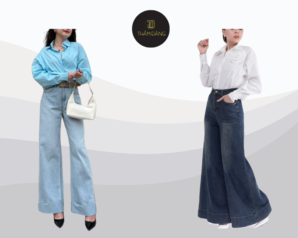 Áo sơ mi quần jean năng động thanh lịch cho mọi dịp.