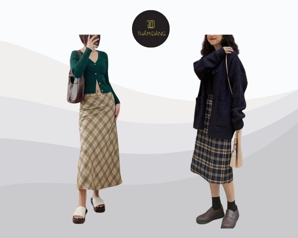 Cardigan là kiểu áo phối chân váy dài tạo nên vẻ dịu dàng, nữ tính, thanh lịch