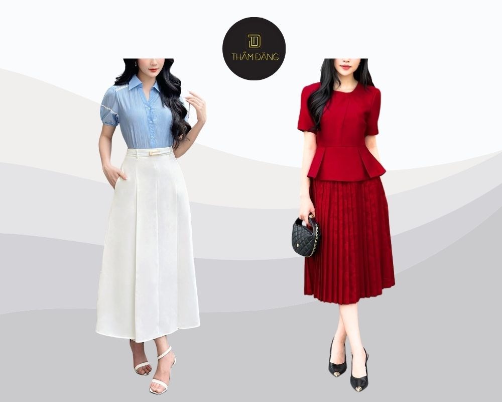 Việc lựa chọn chân váy xếp ly dài phù hợp với dáng người giúp tôn lên những đường nét quyến rũ và che khuyết điểm