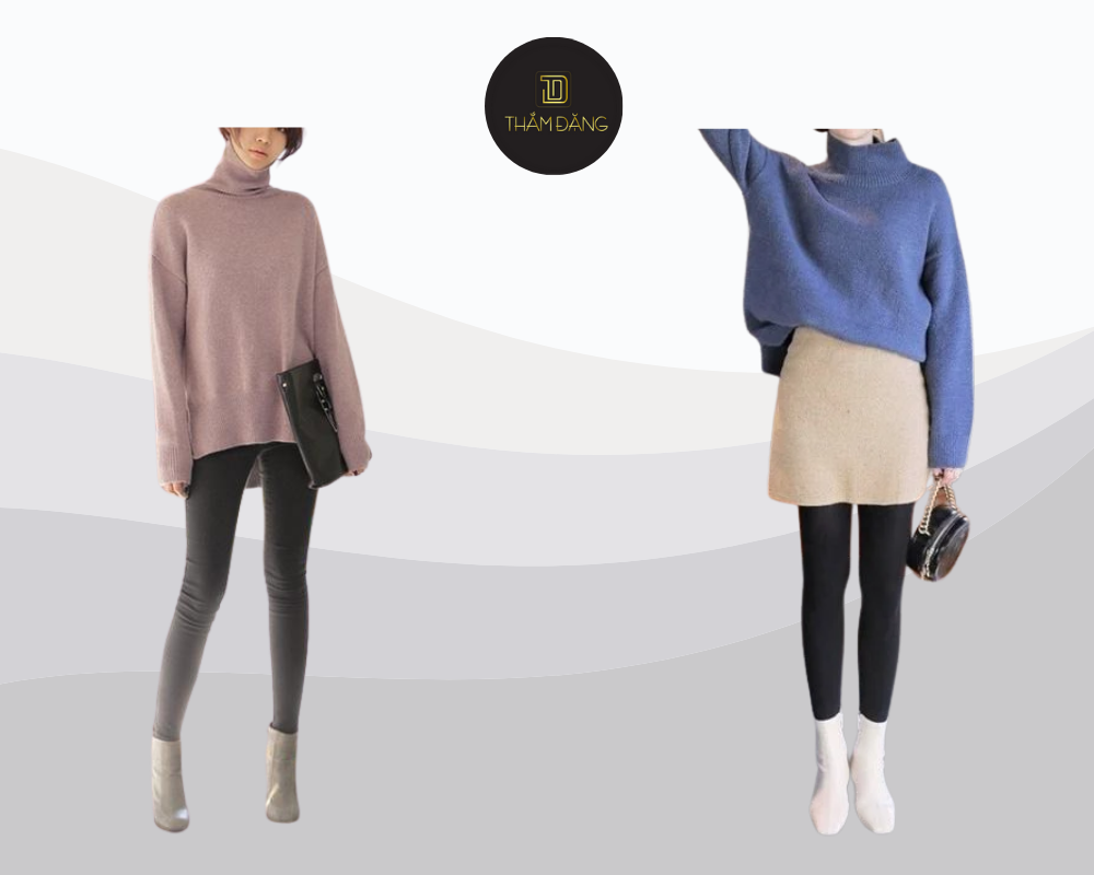 Boot cổ thấp áo len oversize quần legging ấm áp phong cách thu đông.