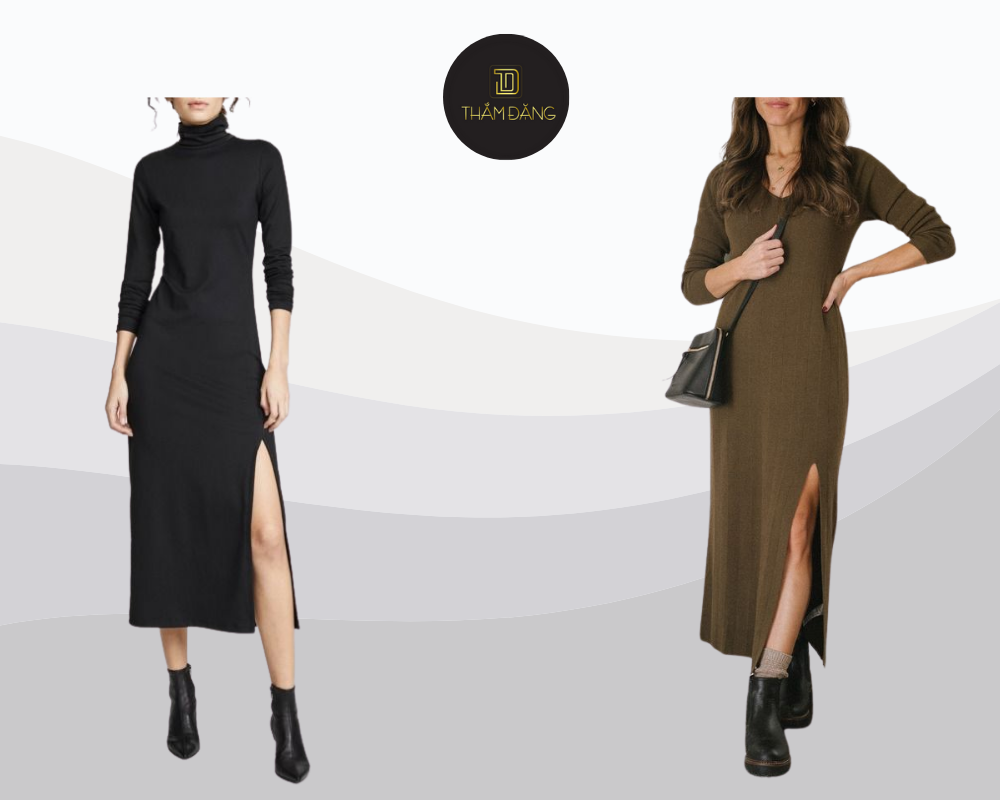 Đầm len ôm body phối boot cổ thấp sang trọng và quyến rũ mùa thu đông.