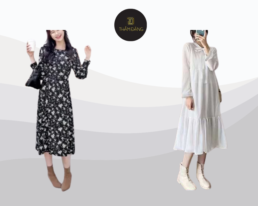 Phong cách nhẹ nhàng cùng đầm suông và boot cổ thấp cho ngày năng động.