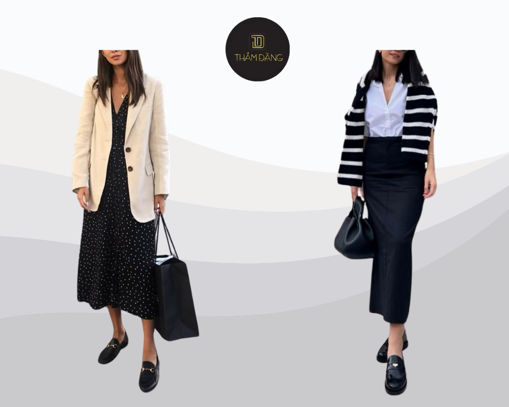 phối đồ với giày loafer nữ thanh lịch