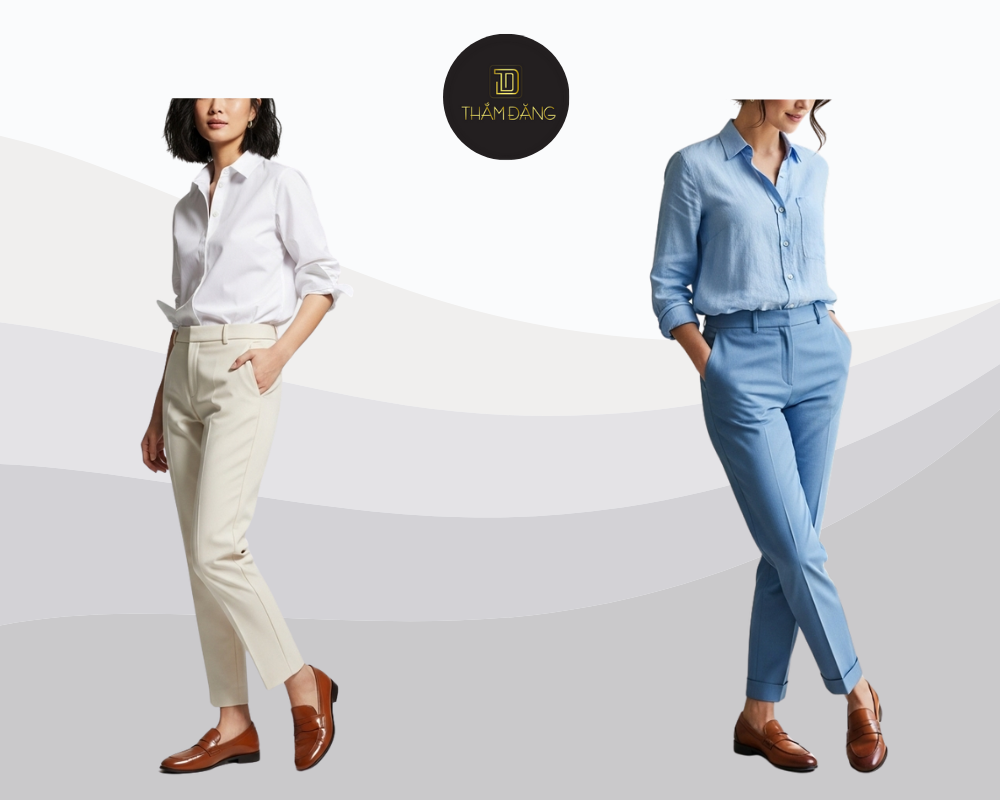 phối đồ với giày loafer nữ sang trọng cho công sở