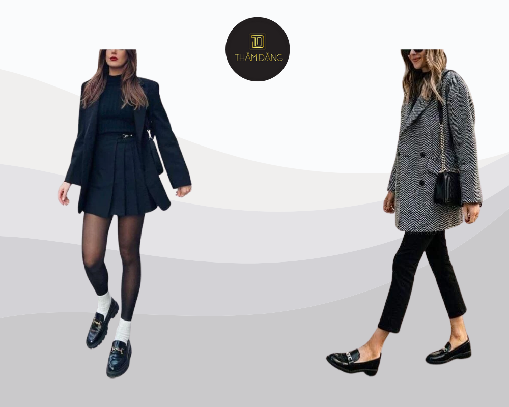 phối đồ với giày loafer nữ đế cao