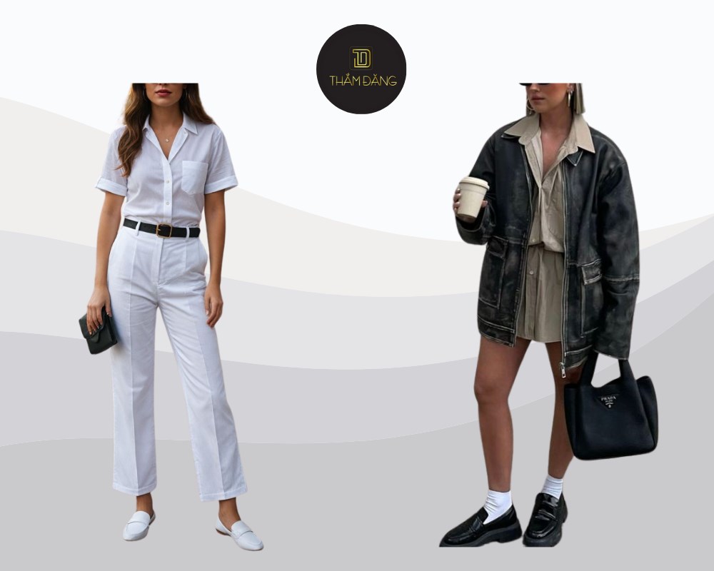 phối đồ với giày loafer nữ tôn phong cách