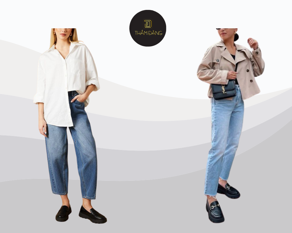 phối đồ với giày loafer nữ thời thượng