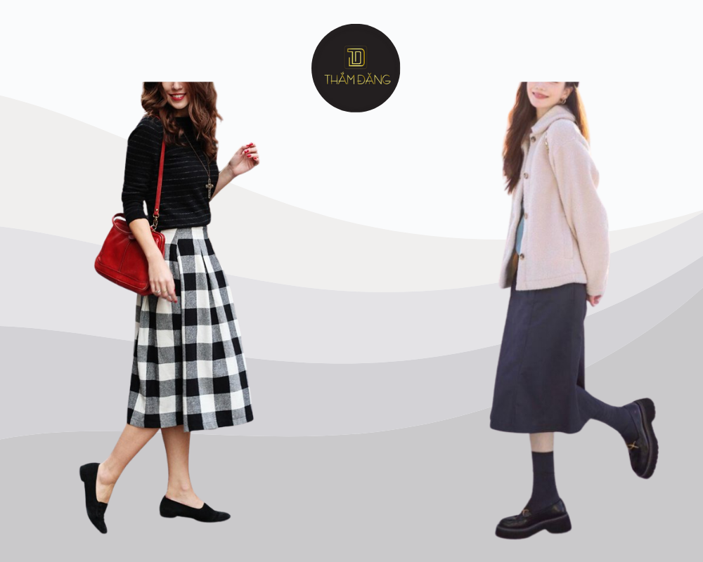 phối đồ với giày loafer nữ nhẹ nhàng thanh lịch