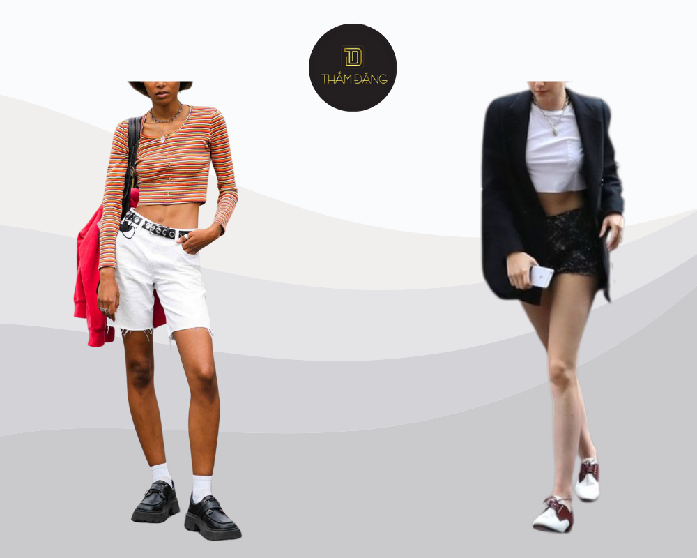 phối đồ với giày oxford nữ và quần short cá tính