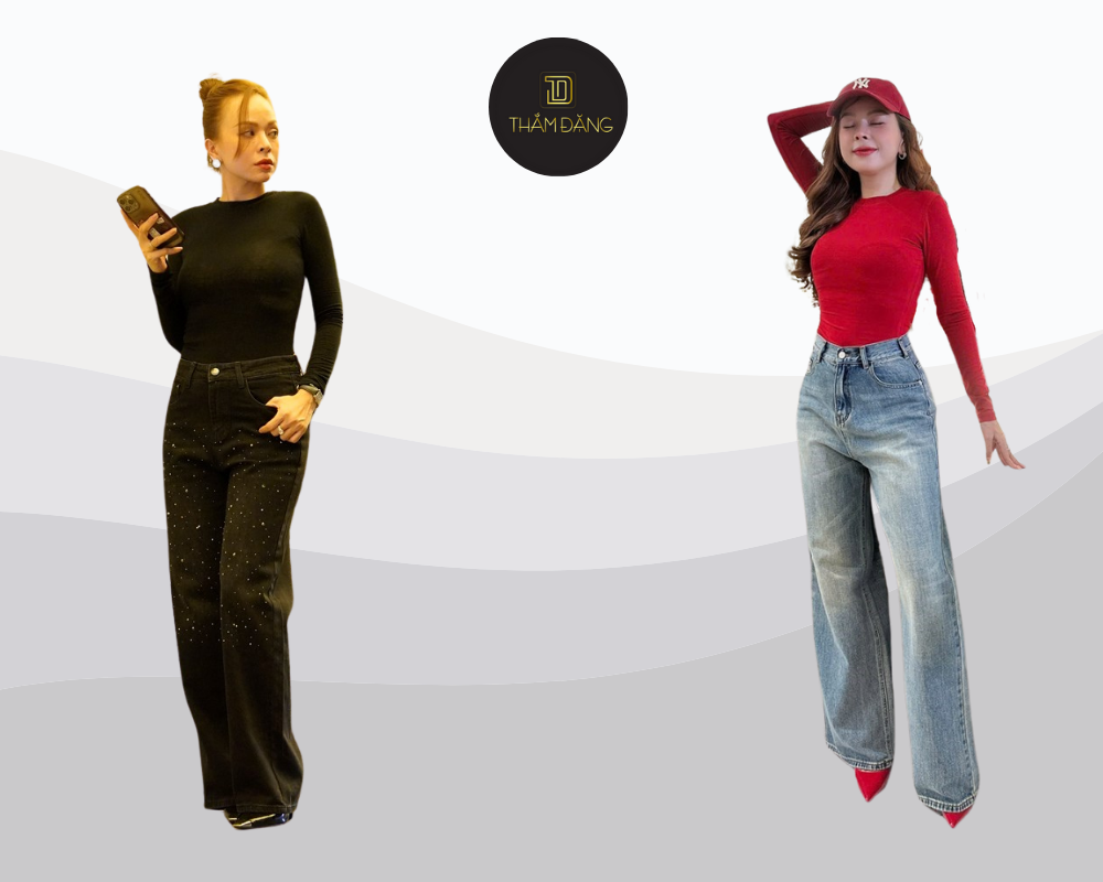 phối đồ với quần jean ống đứng cho mùa lạnh