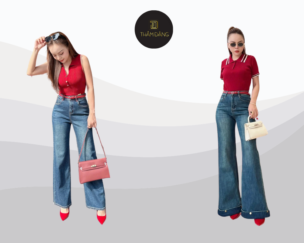 phối đồ với quần jean ống đứng style học đường