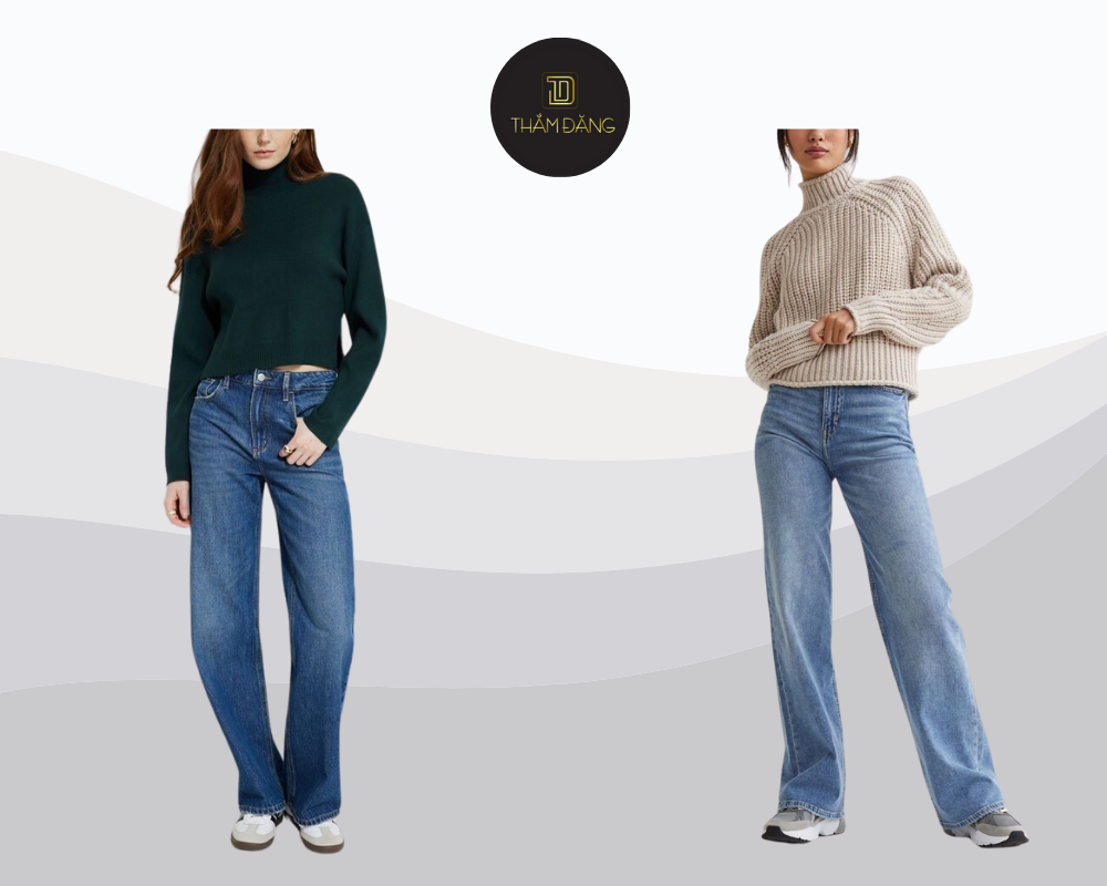phối đồ với quần jean ống đứng ấm áp mùa đông