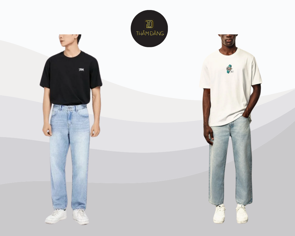 phối đồ với quần jean ống đứng và áo basic