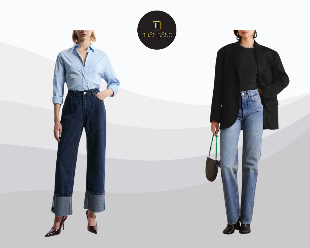 phối đồ với quần jean ông đứng phong cách